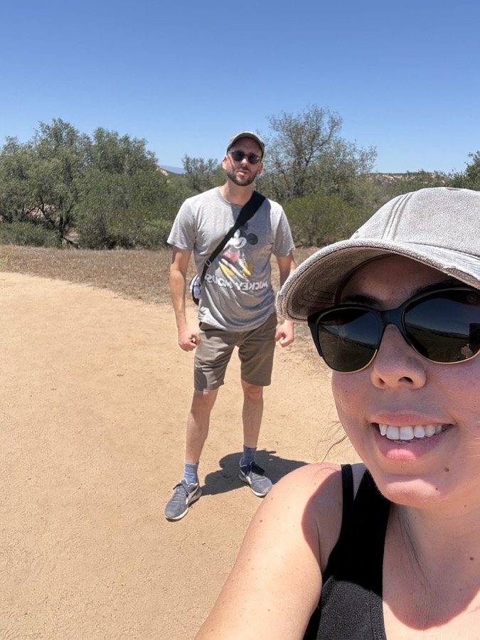Irma and her husband on a desert hiking trail